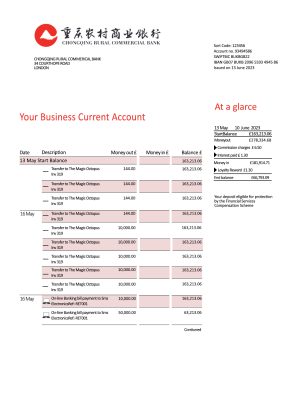 Fake Chongqing Rural Commercial Business Bank Statement