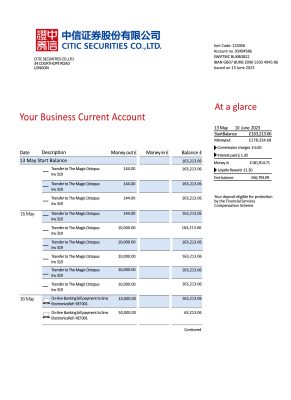 Fake Citic Securities Business Bank Statement