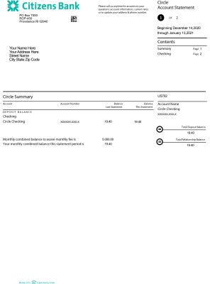 Fake Citizens Business Bank Statement