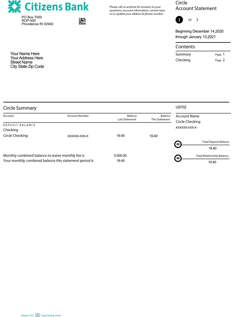 Fake Citizens Business Bank Statement