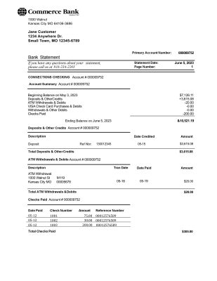 Fake Commerce Business Bank Statement