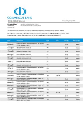 Fake Commercial Business Bank Statement