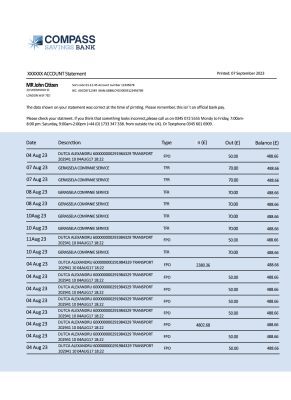 Fake Compass Business Bank Statement