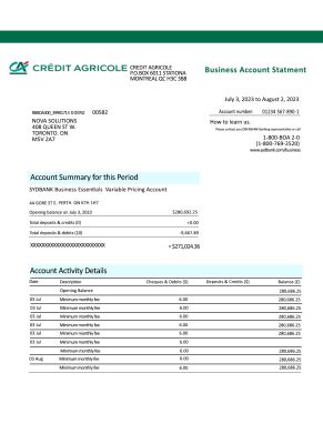 Fake Credit Agricole Business Bank Statement