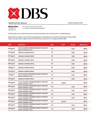 Fake DBS Business Bank Statement