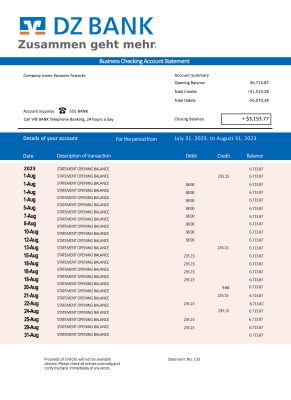Fake DZ Bank organization Business Statement
