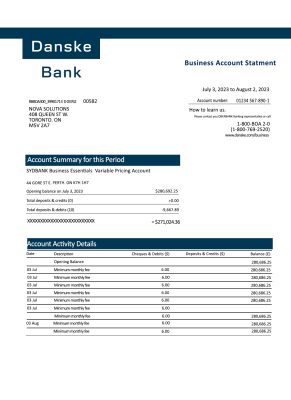 Fake Danske Business Bank Statement