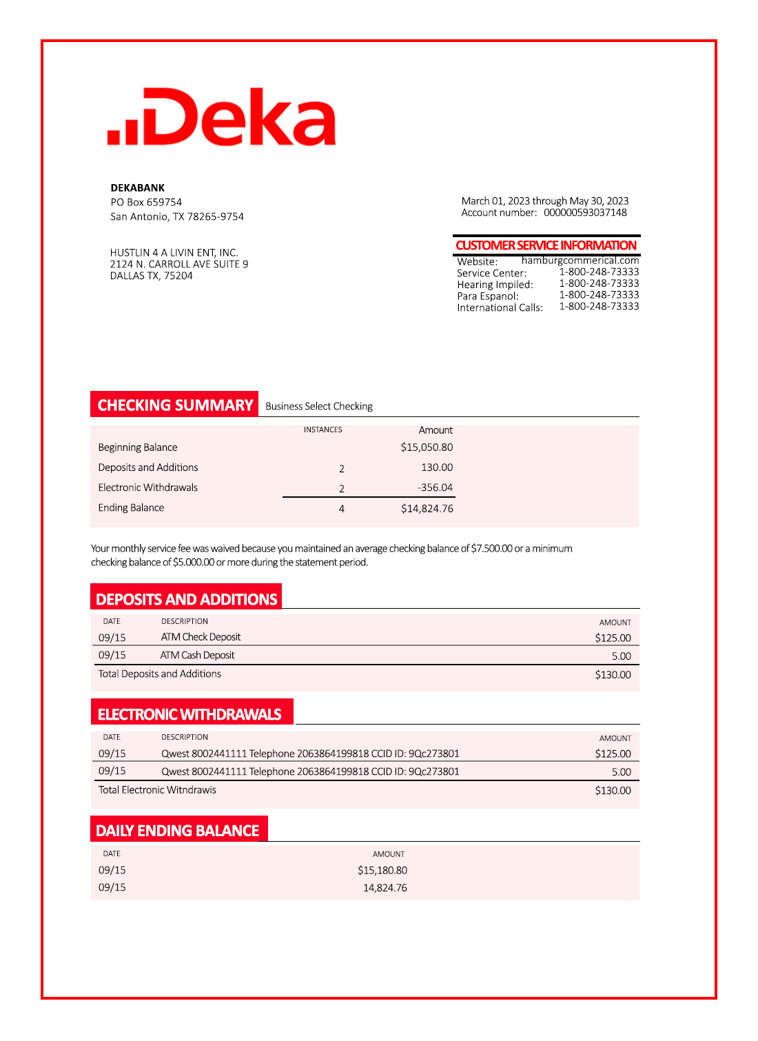 Fake Dekabank Business Bank Statement