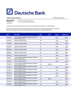 Fake Deutsche Business Bank Statement