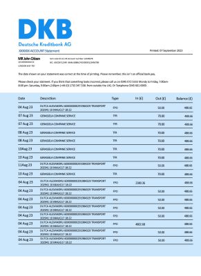 Fake Deutsche Kreditbank organization Business Bank Statement