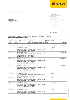 Fake Deutsche Postbank corporate Business Bank Statement