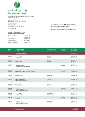 Fake Dubai Islamic Business Bank Statement