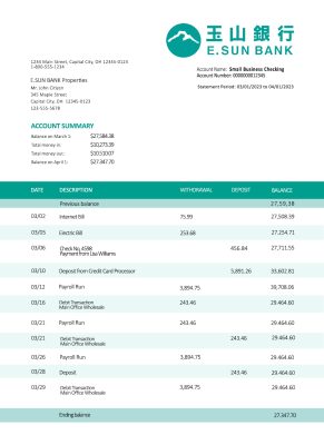 Fake E.SUN Commercial Business Bank Statement