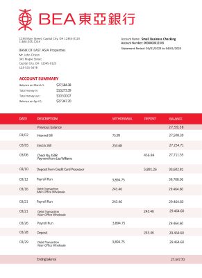Fake East Asia Business Bank Statement
