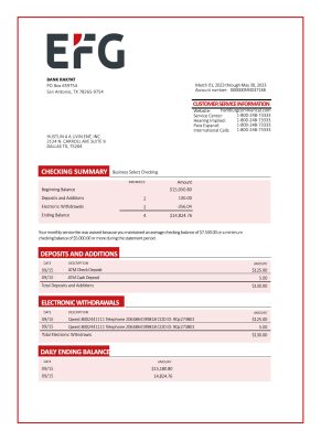 Fake Efg Internatioanl AG Business Bank Statement