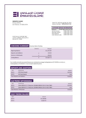 Fake Emirates Islamic Business Bank Statement