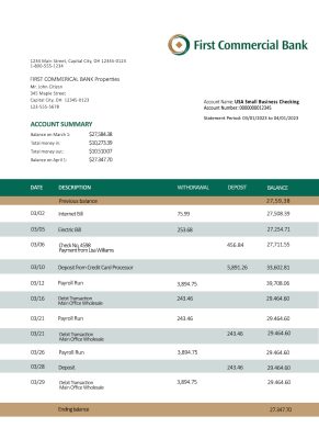 Fake FIRST Commercial Business Bank Statement