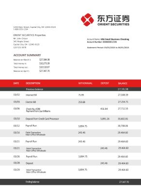 Fake Fake Orient Securities Business Bank Statement