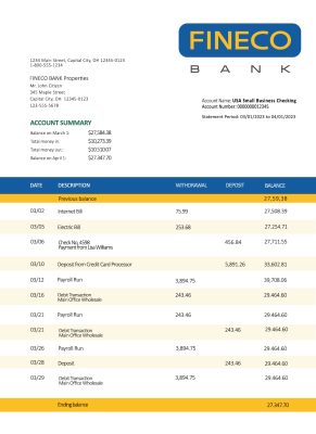 Fake Finecobank company Business Bank Statement