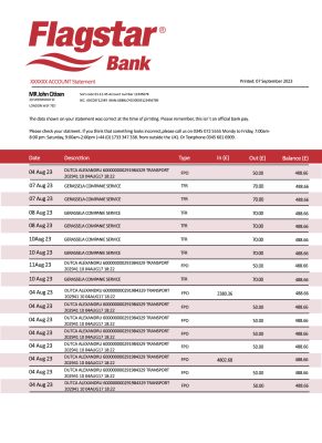 Fake Flagstar Business Bank Statement