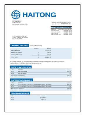 Fake Haitong Securities Business Bank Statement