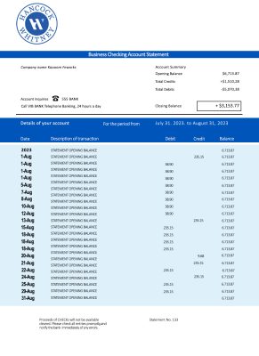 Fake Hancock Whitney Business Bank Statement