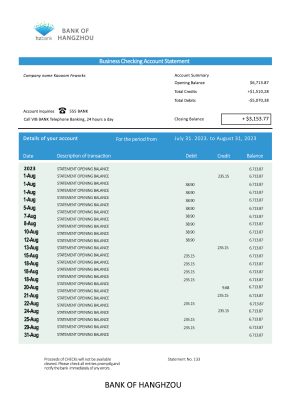 Fake Hangzhou Business Bank Statement