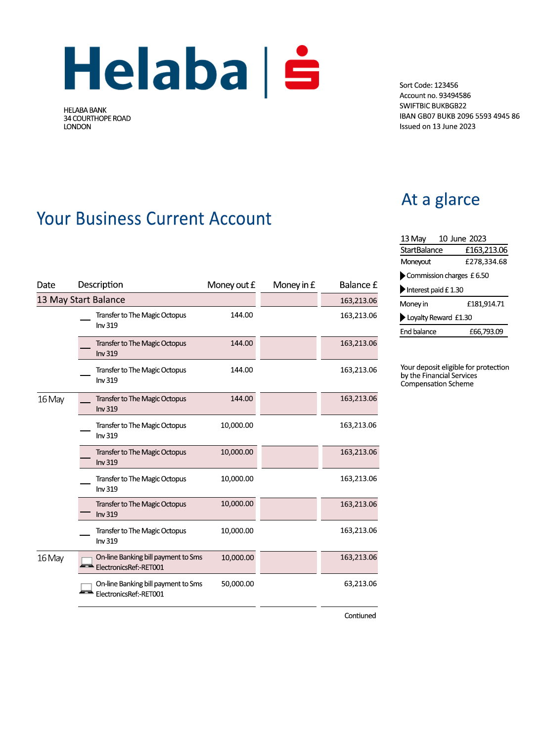 Fake Helaba Business Bank Statement