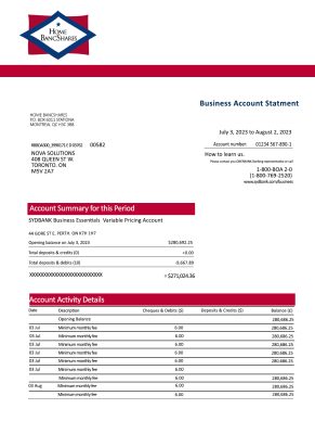 Fake Home Bancshares Business Bank Statement