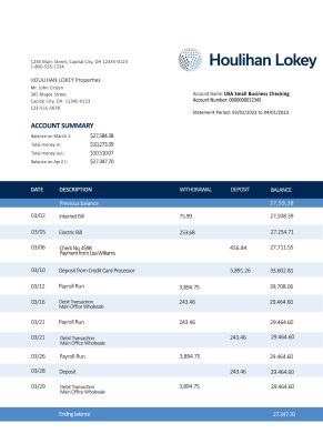 Fake Houlihan Lokey Inc Business Bank Statement