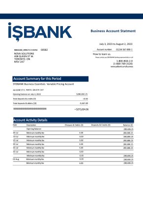 Fake ISBANK corporate Business Bank Statement