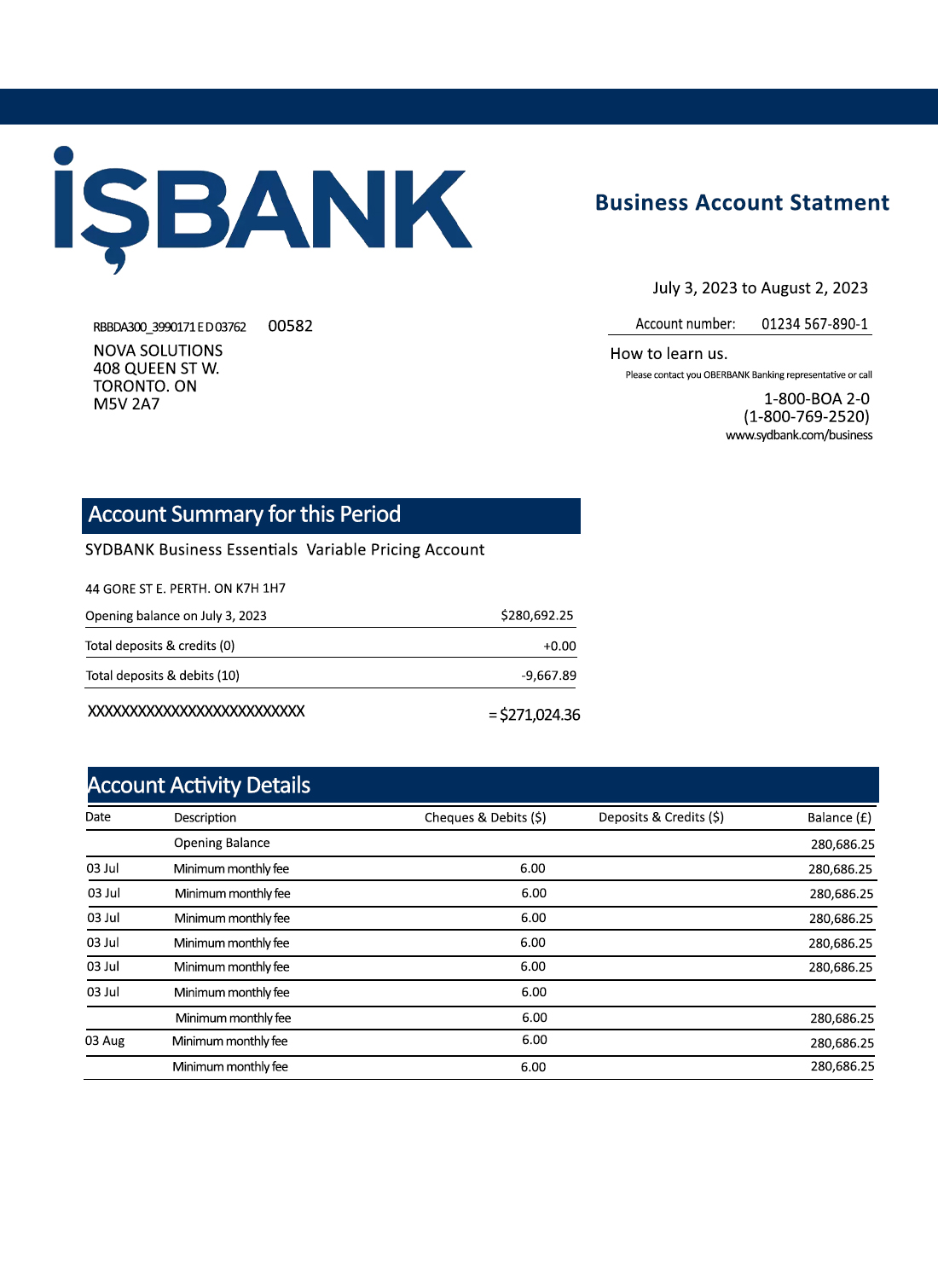 Fake ISBANK corporate Business Bank Statement