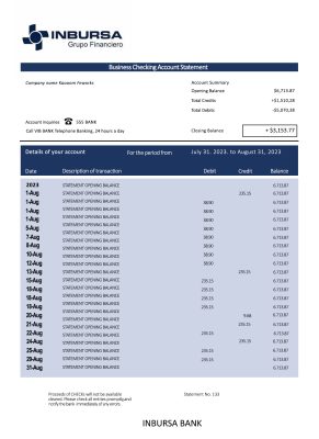 Fake Inbursa Business Bank Statement