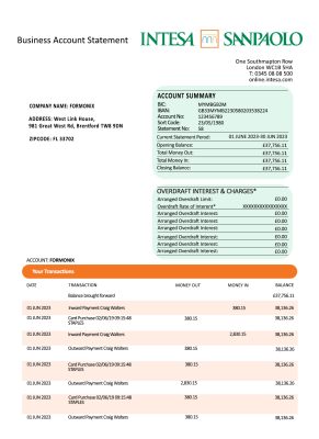 Fake Intesa Sanpaolo Business Bank Statement
