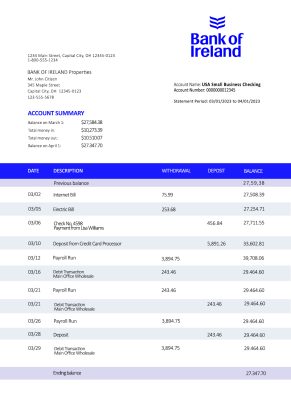 Fake Ireland Business Bank Statement (version1)