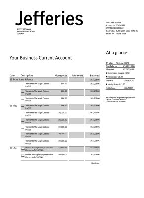 Fake Jefferies Business Bank Statement