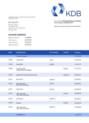 Fake KDB Group Business Bank Statement