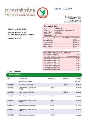 Fake Kasikornbank Business Bank Statement