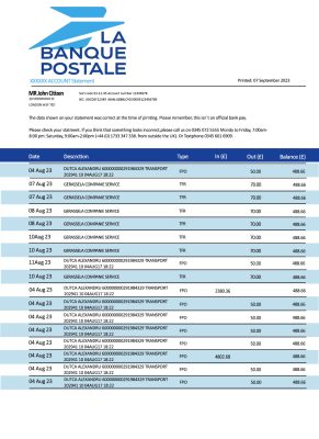 Fake LA Banque Postale Business Bank Statement