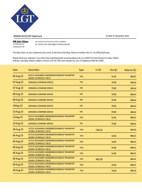 Fake LGT Business Bank Statement
