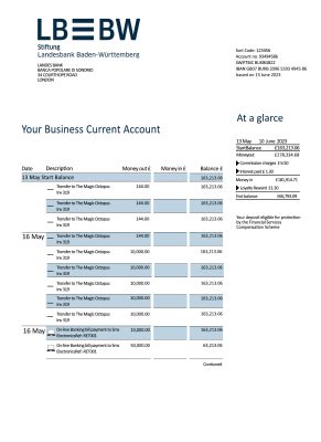 Fake Landesbank Baden-Württemberg enterprise Business Bank Statement
