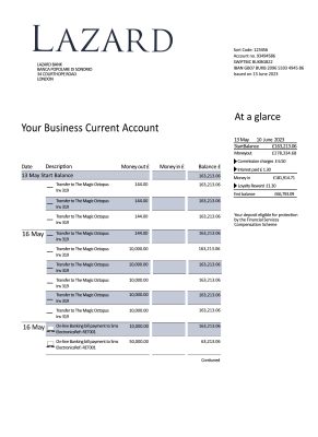 Fake Lazard Business Bank Statement