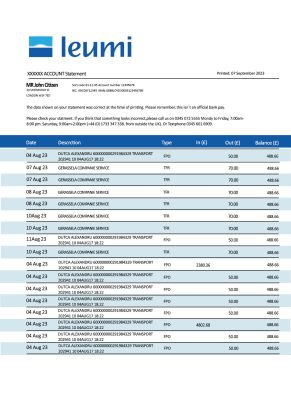 Fake Leumi Business Bank Statement