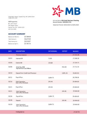 Fake MB Business Bank Statement