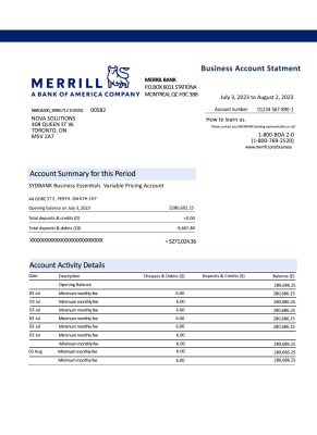 Fake Merrill Business Bank Statement
