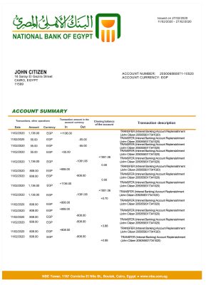 Fake National Bank of Egypt Business Statement