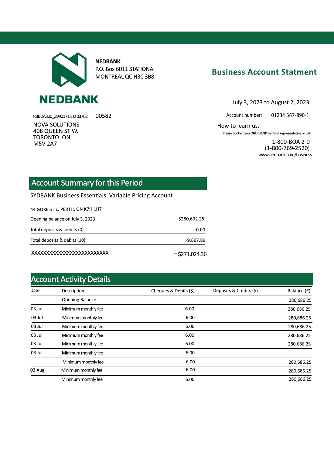 Fake Nedbank Business Bank Statement