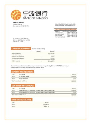 Fake Ningbo Business Bank Statement