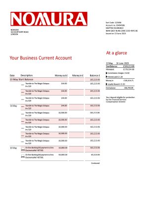 Fake Nomura Business Bank Statement