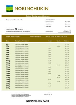 Fake Norinchukin Business Bank Statement